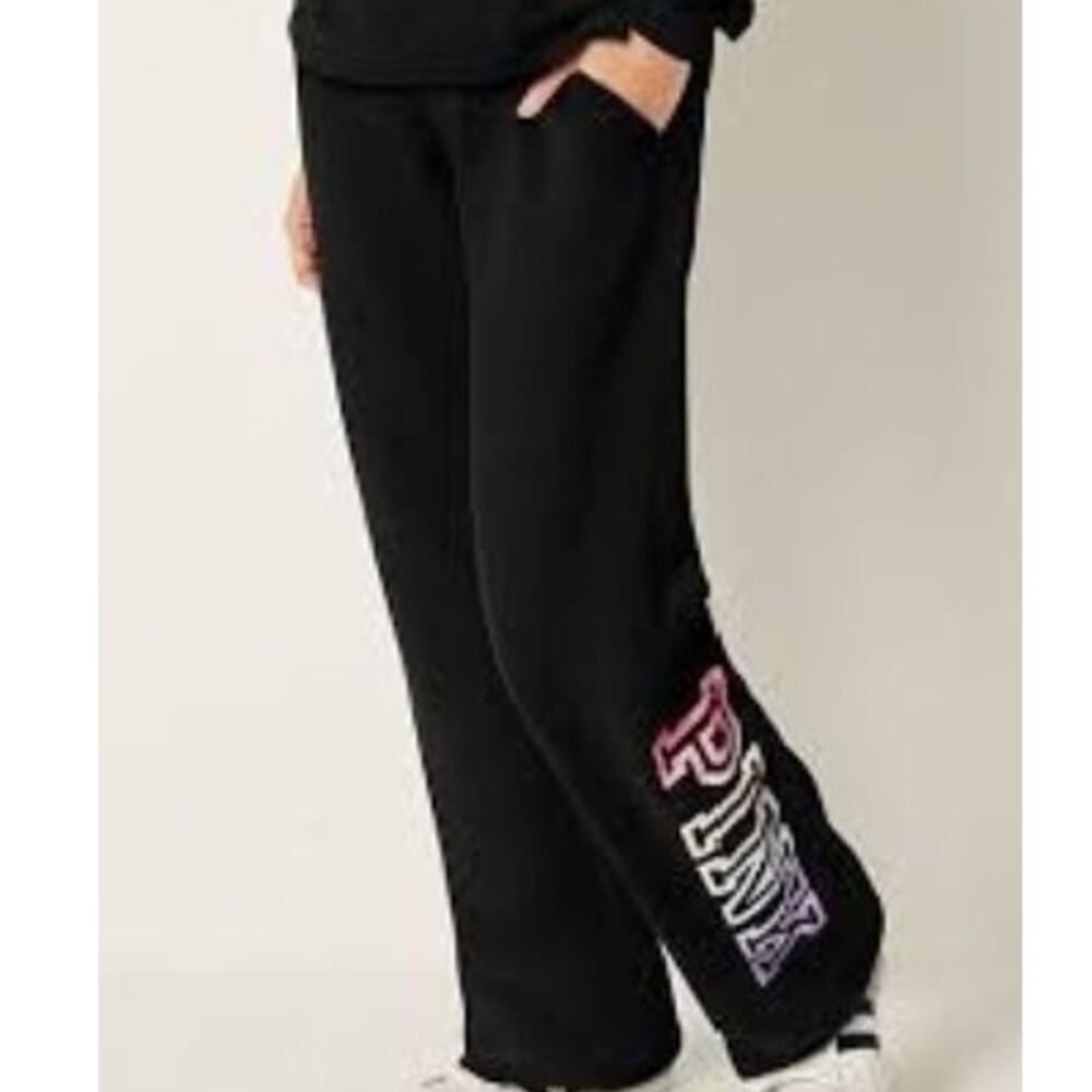 Victoria's Secret PINK Ombre Rainbow Logo Black Boyfriend Pants - Size S - New